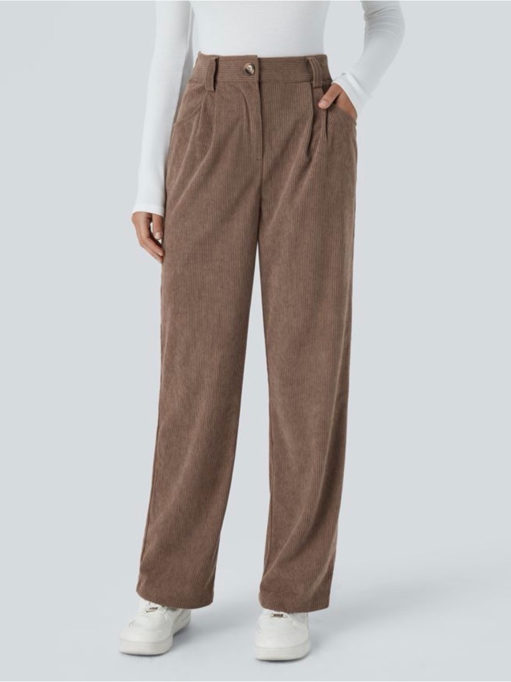 Halara High Waisted Acorn Brown Corduroy Casual Pants SZ Medium Regular